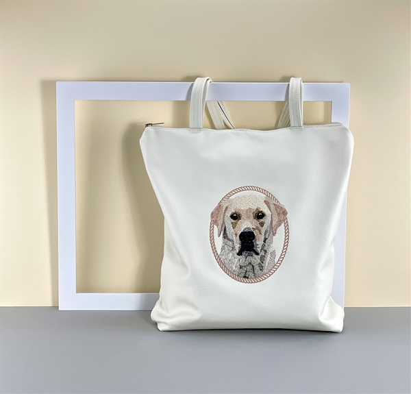 Pet Portrait Leather Tote Bag Monty